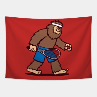 Funny Kawaii Cute Bigfoot Sasquatch Playing Squash Funny Sports Cartoon Tapestry