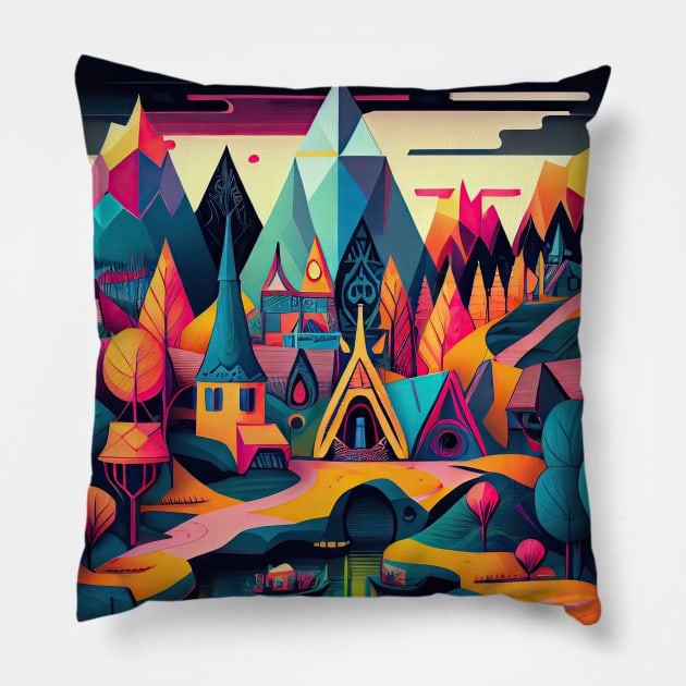 A whimsical and picturesque city Pillow by etherElric