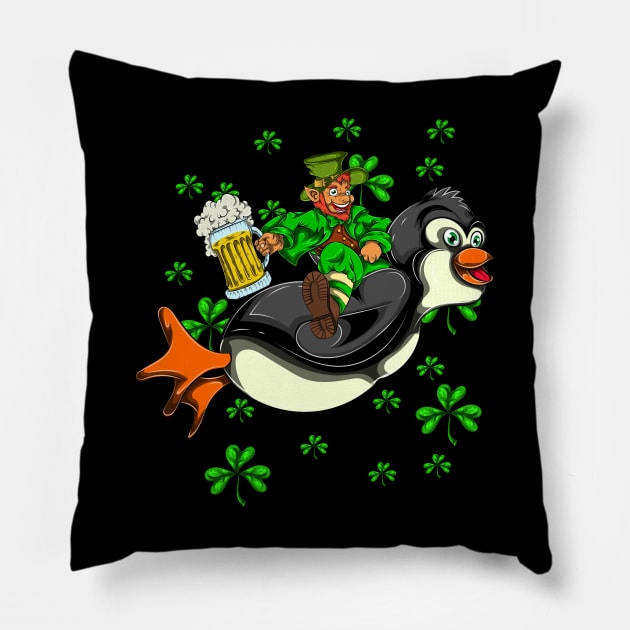 Penguin Irishman Beer Saint Patricks Day Pillow by ShirtsShirtsndmoreShirts