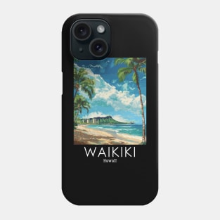 A Vintage Travel Illustration of Waikiki - Hawaii Phone Case