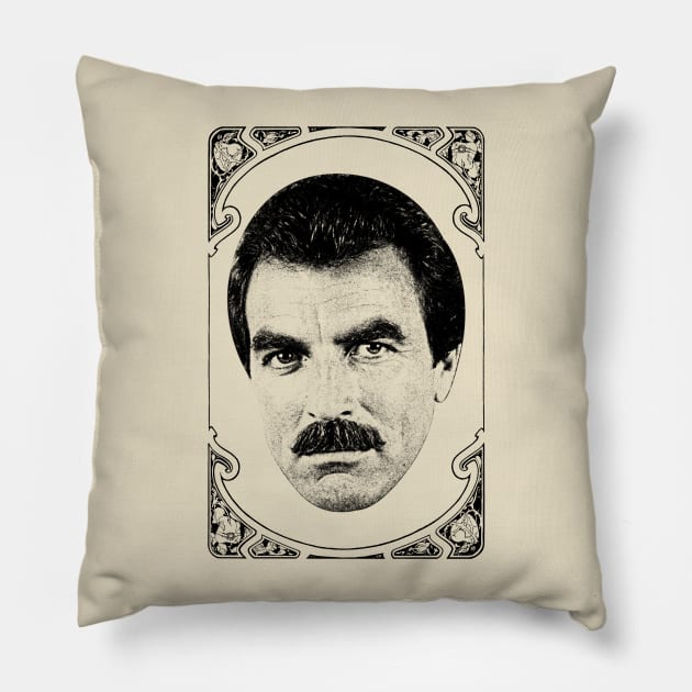 Tom Selleck 90s Aesthetic Design Pillow by Knockbackhaunt