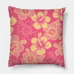 Vintage Hawaiian Orange Hibiscus Flower Pattern Pillow