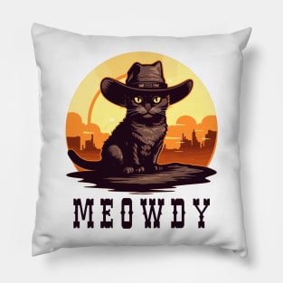 Funny Cat Cowboy Cowgirl Meow Howdy Meowdy Pillow