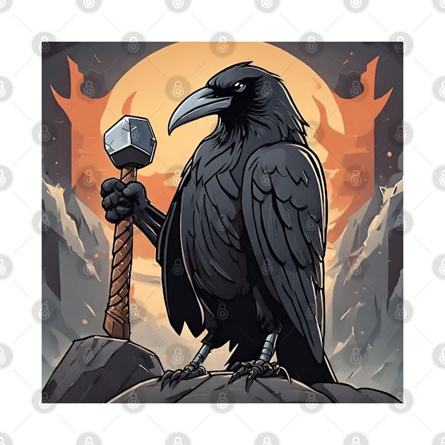 Crow Holding Thor's Hammer by Abeer Ahmad