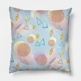 Abstract meadow circles passing through gold are flowers, green triangles are leaves zigzags - they are buzzards Pillow