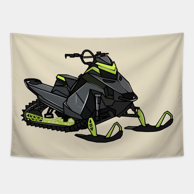 Snowmobile cartoon illustration Tapestry by Miss Cartoon