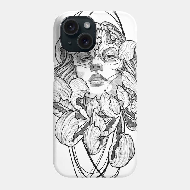 Woman skull flower tattoo Phone Case by LecoLA