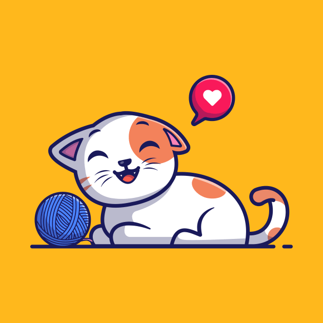 Cute cat playing with yarn ball cartoon by Catalyst Labs