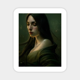 Madison- Portrait Of A Beautiful Sad Lady In Green Dress Magnet