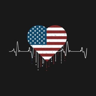 4th of July American flag heartbeat T-Shirt