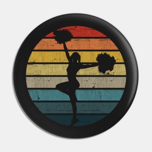 Cheerleader Silhouette On A Distressed Retro Sunset design Pin