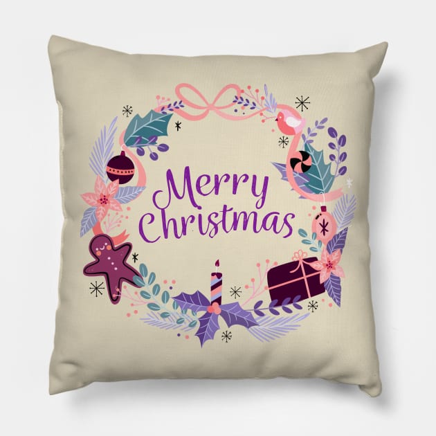 Pretty Christmas Wreath Pillow by AlondraHanley