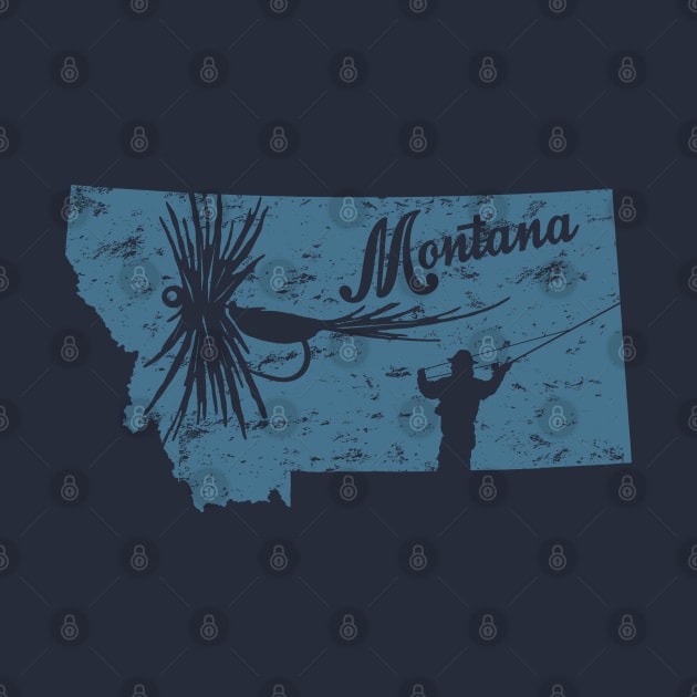 Distressed Big Fly Fishing Montana Navy by TeeCreations