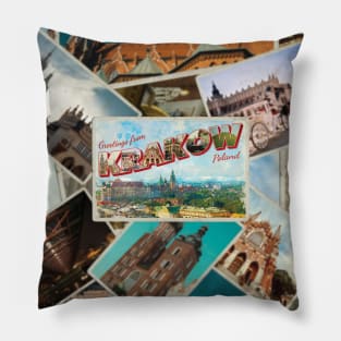 Greetings from Krakow in Poland Vintage style retro souvenir Pillow