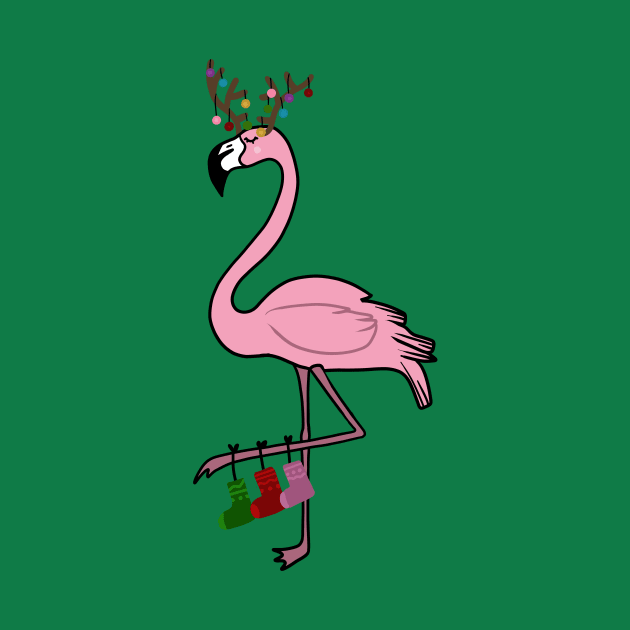 Flamingo Christmas, Deer Antlers, Festive Gift by dukito