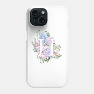 botanical monogram alphabet H hydrangea flowers Phone Case