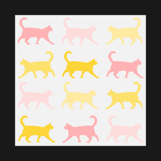 Springtime Cats in Pink and Yellow Repeat Pattern T-Shirt