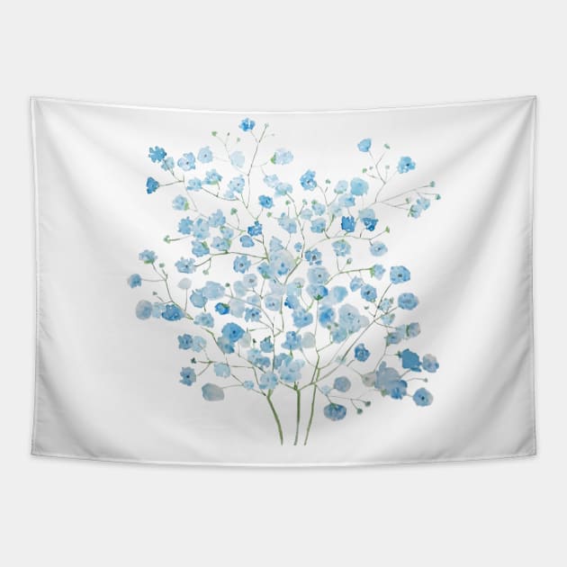 light blue Baby Breath Bouquet  gypsophila watercolor painting Tapestry by colorandcolor