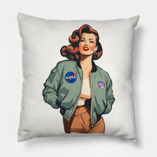 NASA Bombshell Patch Bomber Pin Up Girl Pillow