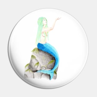 Sitting on the rock, reaching for the stars- Mermaid White Pin