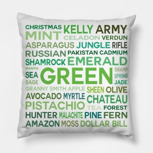 Word Cloud - Shades of Green (White Background) Pillow