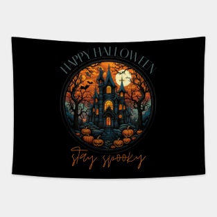 Stay spooky! happy halloween, stained glass Tapestry