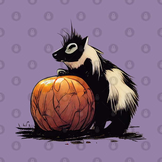 Baby skunk on a pumpkin by etherElric