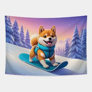 Snowboarding Shiba Inu Tapestry