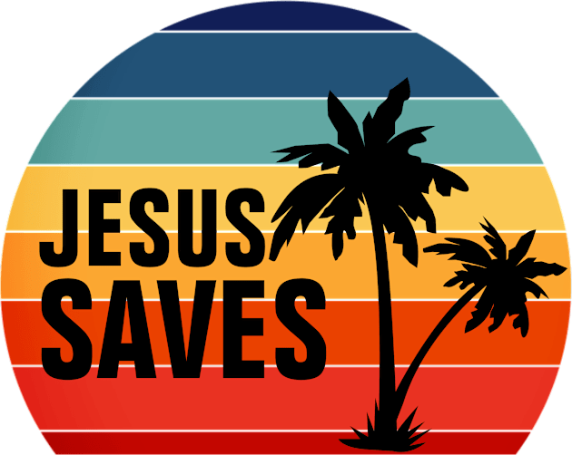 Jesus Saves Vintage Retro Sunset Kids T-Shirt by ChristianShirtsStudios