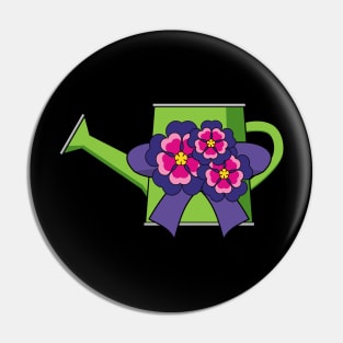 Cute Watering Can with Flowers Bouquet Pin