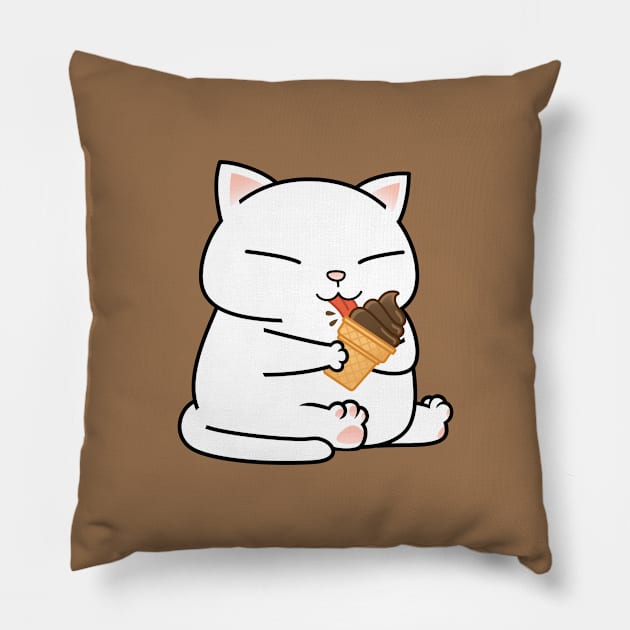 Chubby Cat Chocolate Ice Cream Pillow by Takeda_Art