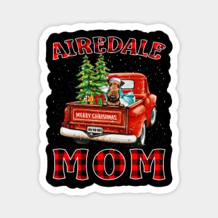 Christmas Airedale Mom Santa Hat Truck Tree Plaid Dog Mom Christmas Magnet