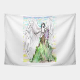 Archangel Angel Winged Man Flying Sword Mountain God Tapestry