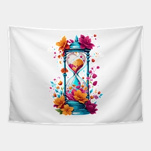 hourglass with flowers art Tapestry