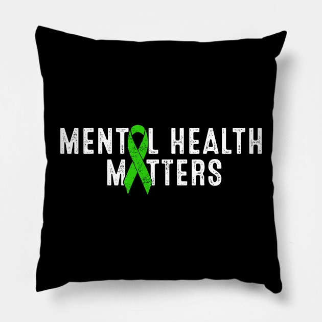 Mental Health Matters Green Ribbon Mental Health Awareness Pillow by TeeA