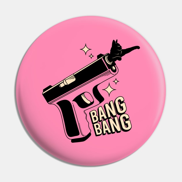 Bang Bang Black Cat in pink Pin by The Charcoal Cat Co.