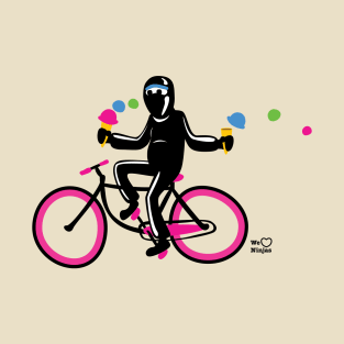 Cute ninja on a pink biking losing the ice cream! T-Shirt