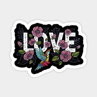 Hummingbird Love With Beautiful Colourful Flowers Magnet