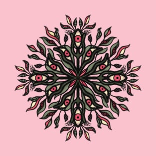 Trippy weird mandala plants and eyes psychedelic art T-Shirt