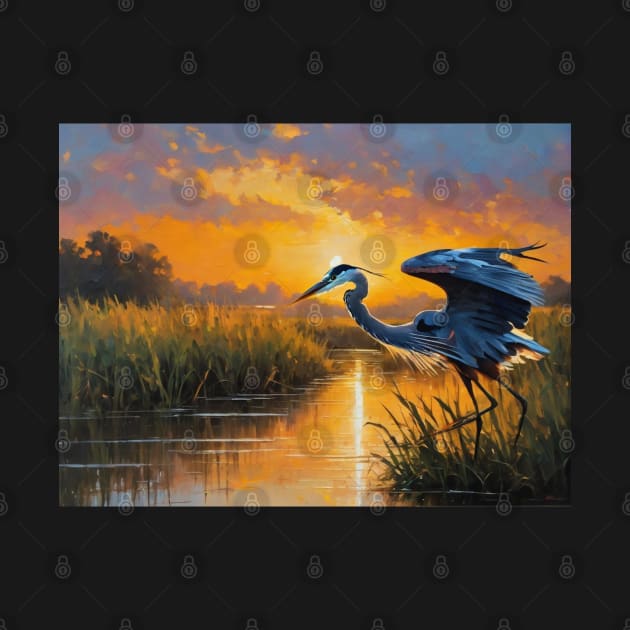 Blue Heron in a Marsh by ToochArt