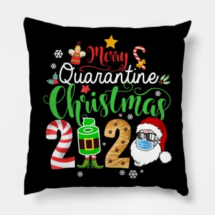 Funny quarantine Christmas Elf Santa wearing FaceMask Candy Cane Snowflakes Gift Christmas 2020 Pillow