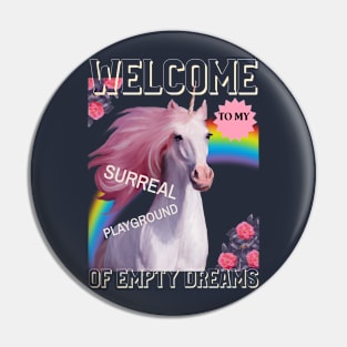 White Unicorn Horse Surreal Playground Empty Dreams Pin