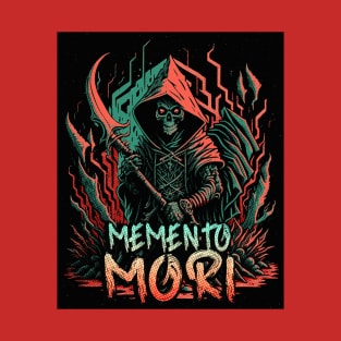 Memento Mori Remember You Must Die Latin Saying Grim Reaper Halftone T-Shirt