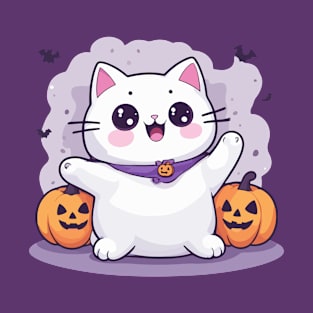 Cute Cat and Pumpkins Halloween T-Shirt