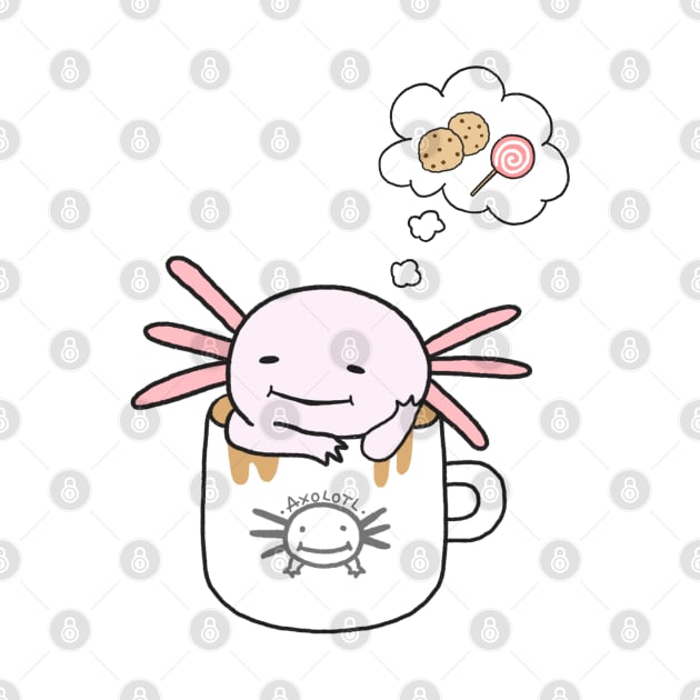 Axolotl in a Coffee Mug Cute Meme Funny Food Kawaii Art by Marinaaa010