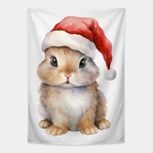 Eastern Cottontail Rabbit in Santa Hat Tapestry