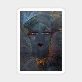 PARIS PIERROT CLOWN PAINTING AND COLLAGE GREEN GREY DUSTY OIL POSTER GOLD METALLIC EMBELLISHMENTS Magnet