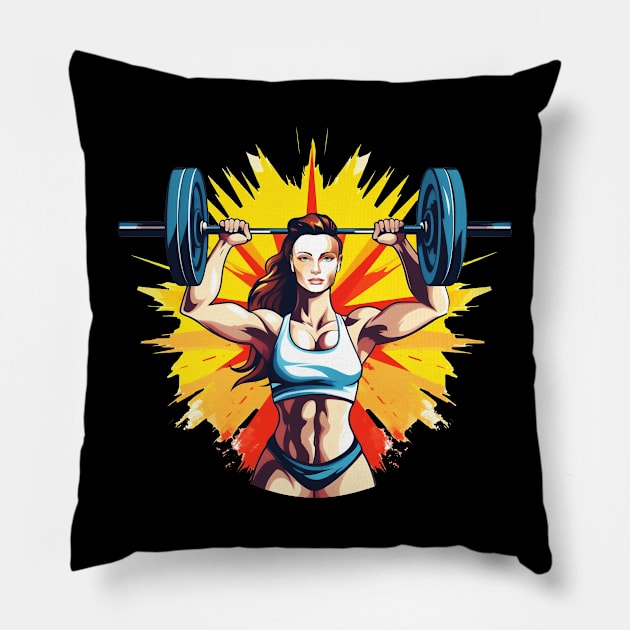 beautiful athlete woman lifting weights Pillow by javierparra