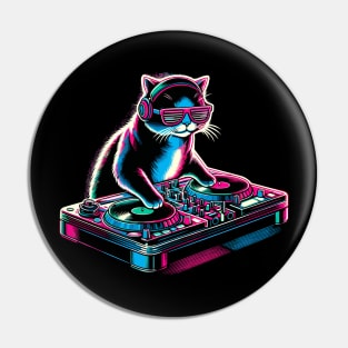 Retro Cat DJ Disco Rave Glow Party Music Funny Cat Pin