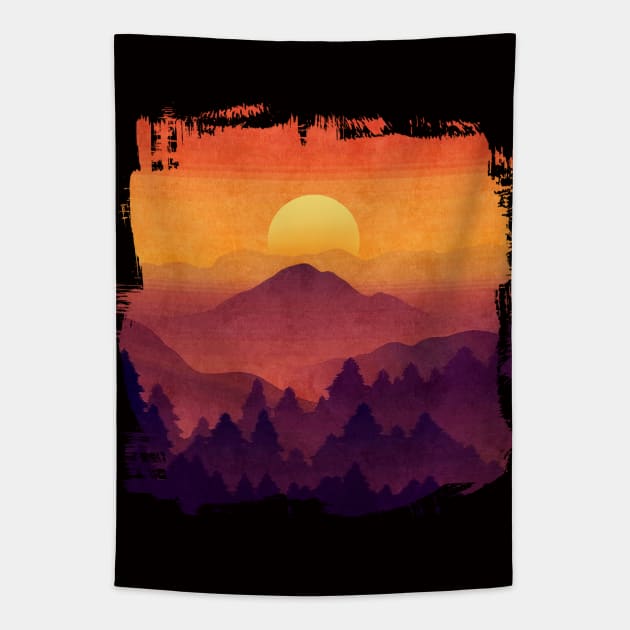 Golden Sunset In The Misty Mountains Tapestry by LittleBunnySunshine